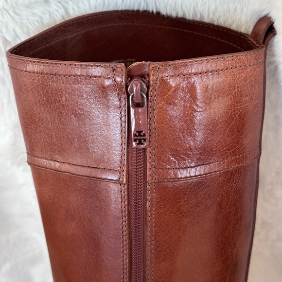 RARE Tory Burch Brown Leather Knee High Riding Boot Gold Hardware & Logo Size 8 - Picture 12 of 14